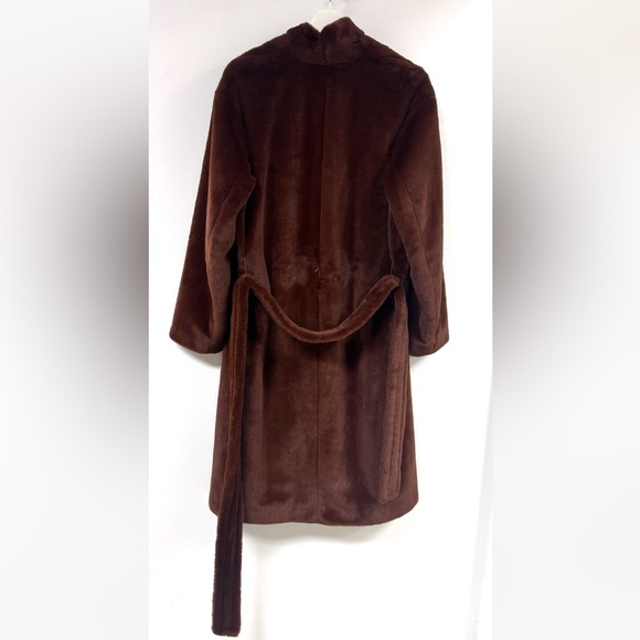 Vince Plush Long Coat in Mahogany. - Picture 10 of 14